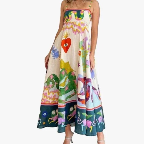 Dresses & Skirts - Multicolored Street Graffiti Cami Maxi Dress *